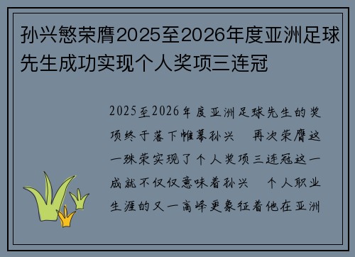 孙兴慜荣膺2025至2026年度亚洲足球先生成功实现个人奖项三连冠